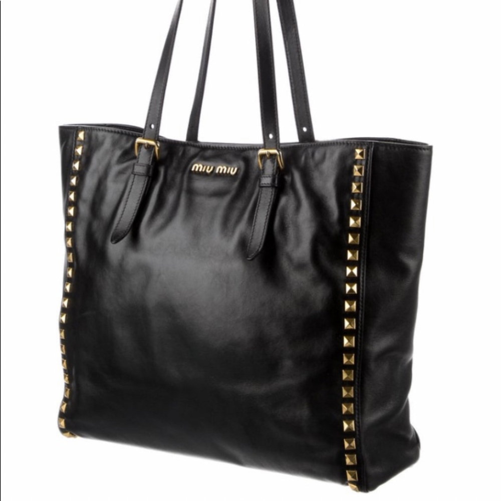 MIU MIU studded shoulder bag black leather